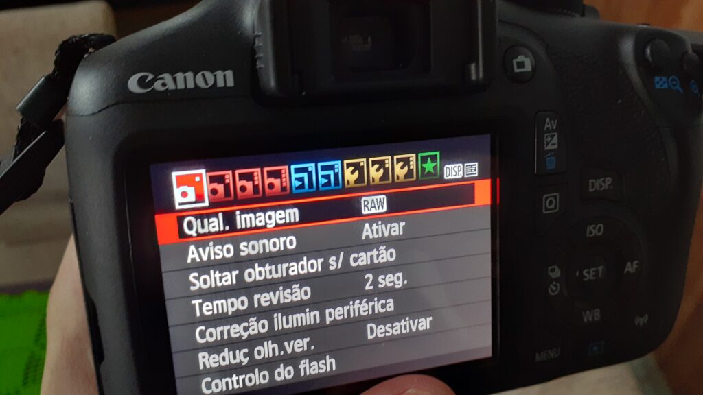Câmera Canon T5 - Configurar formato RAW - fotografar em RAW