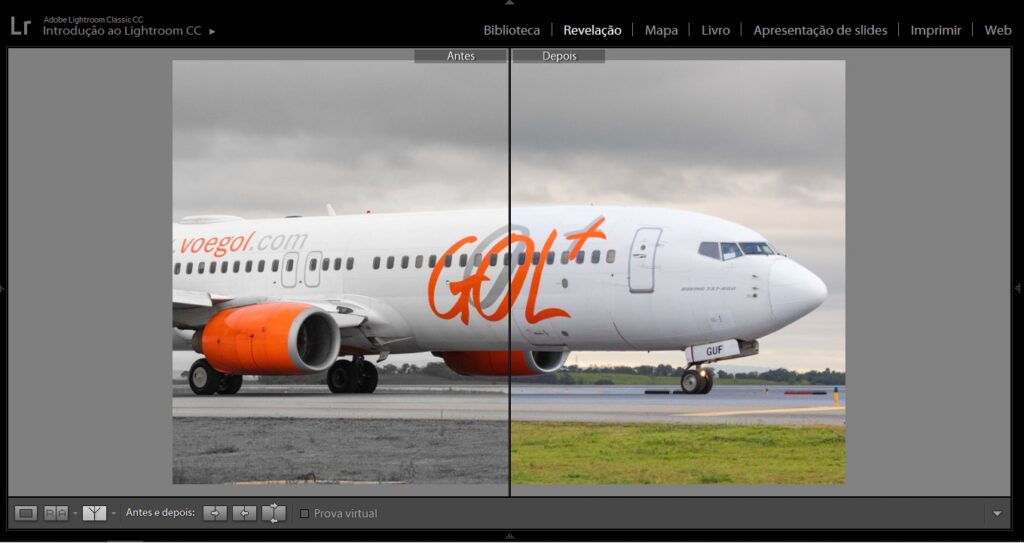 Preto e Branco: cor seletiva no Adobe Lightroom - Boeing 737-8EH - PR-GUF - GOL Linhas Aéreas - Comparativo no Adobe Lightroom