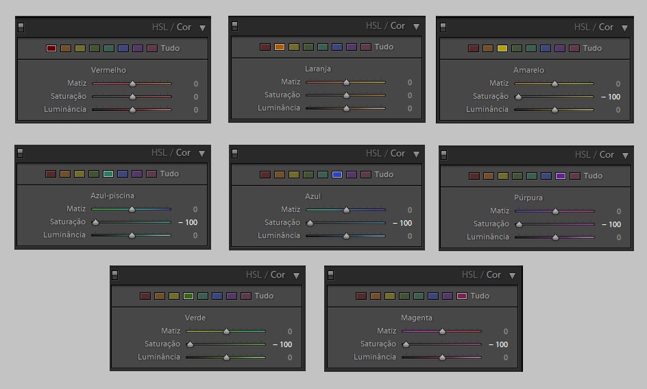 Preto e Branco: cor seletiva no Adobe Lightroom - Configuração das cores