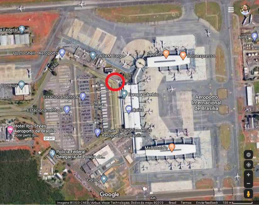 Mapa Google Maps Terminal 1 - fotografar no Aeroporto de Brasília